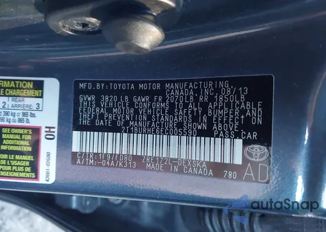 2014 Toyota Corolla S Plus from USA, damaged, VIN 2T1BURHE6EC005590